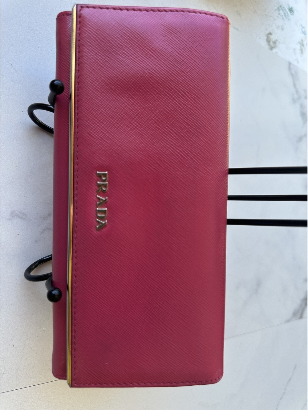 Prada Saffiano Leather Wallet in Pink with Gold Hardware